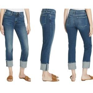 FRAME Le High Big Cuff Jeans Women’s 28 High Rise Straight Leg Dark Denim